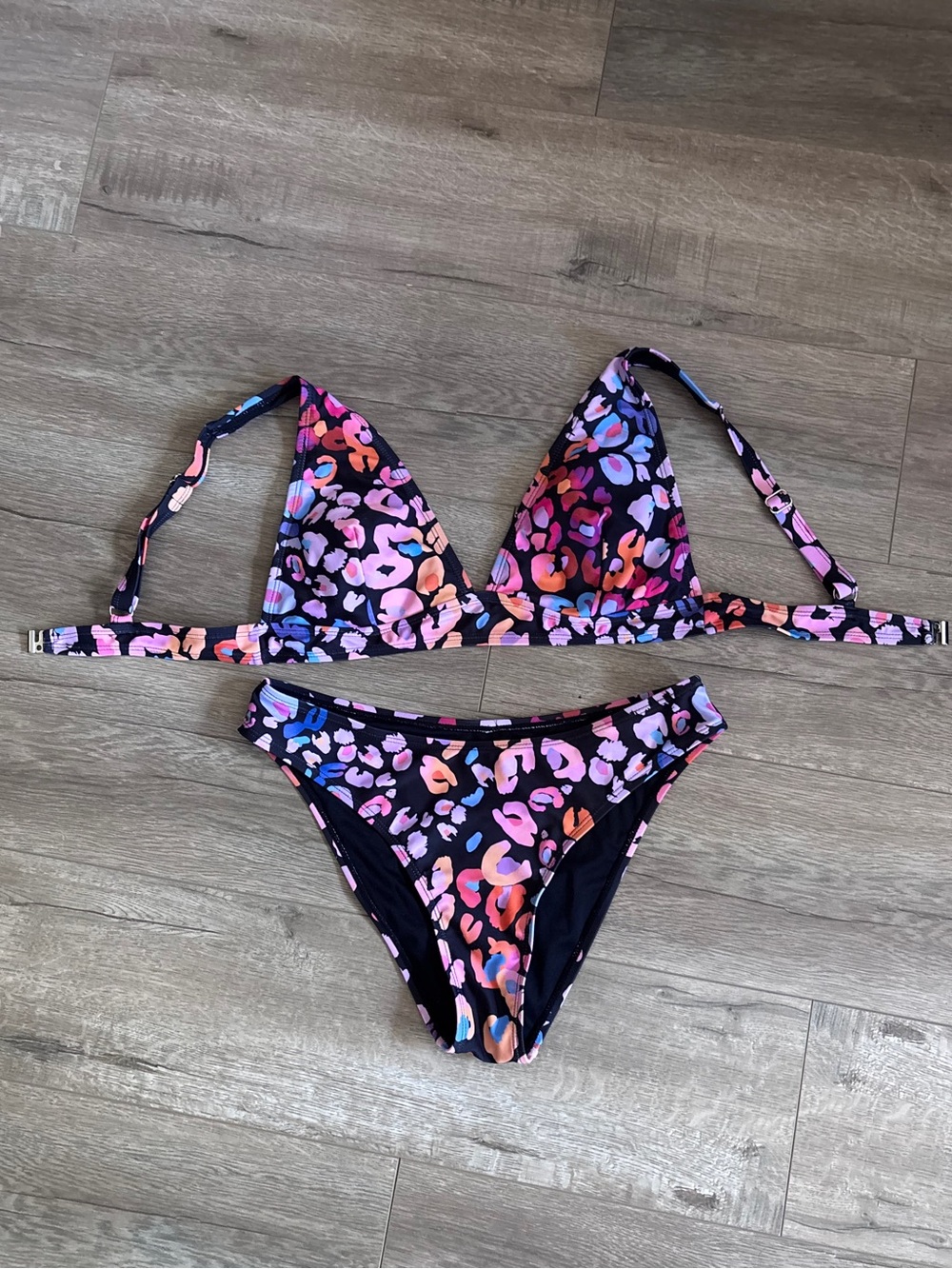 Cupshe Black Bikini with Pink, Purple & Orange Leopard Print